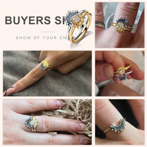 Summer Celestial Blue Sparkling Moon And Sun Ring For Women