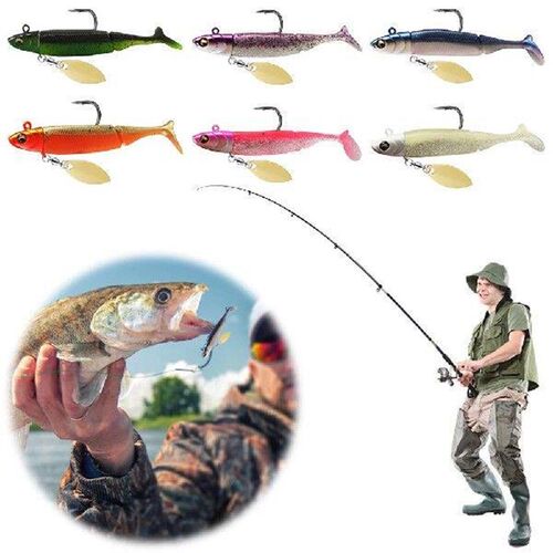 6Pcs T-Tail Fishing Lure Minnow Jig Head Lure Flexible