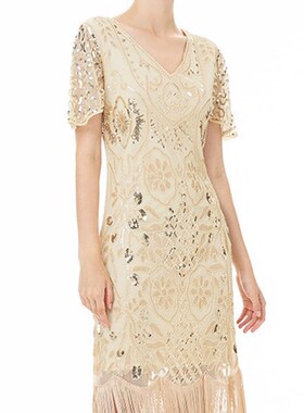 显年轻 带袖 盖茨比复古裙 1920s The Great Gatsby Party Dress