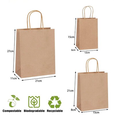 10/20pcs Brown Kraft Paper Bags with Handles Bulk Small Pape