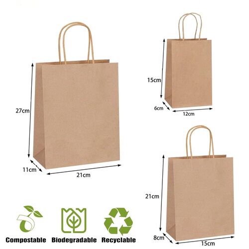10/20pcs Brown Kraft Paper Bags with Handles Bulk Small Pape