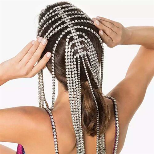 Hot Sale Bridal Headband Rhinestone Long tassel Hair Chain A