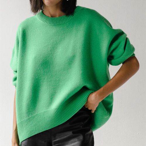 Knitted Irregular Womens O-neck Pullovers Loose Thick Warm