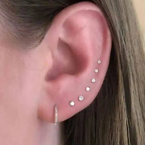 1piece 20G Bar Stainless steel Screw Piercing Zircon Ear Tin