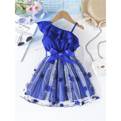 Dress For Kids 2-7 Years old Birthday Ruffled Embroidered Sl