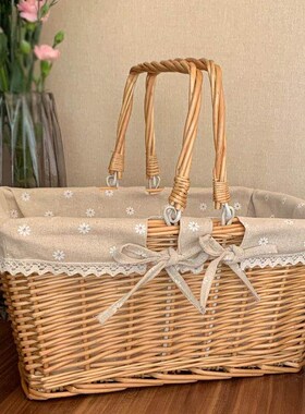 Picnic basket handmade woven vine editing the garden with a