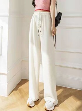 Summer Puff Pants Elastic Waist Drawstring Lazy Style Straig