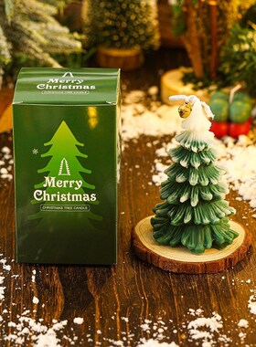 Christmas scented candles, pine tree holiday decorations
