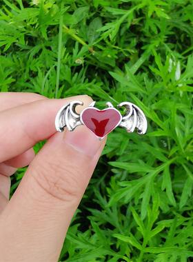 Vintage Angel Demon Wings Heart Rings For Women Couple Red B