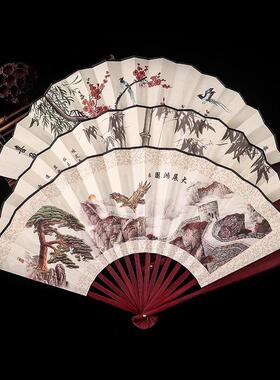 Vintage Silk Folding Fan Retro Chinese Japanese Bamboo Hand