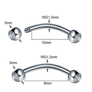 1PC Stainless Steel Crystal Eyebrow Piercing Stud Curved Bar