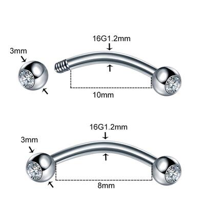 1PC Stainless Steel Crystal Eyebrow Piercing Stud Curved Bar