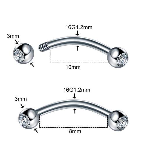 1PC Stainless Steel Crystal Eyebrow Piercing Stud Curved Bar