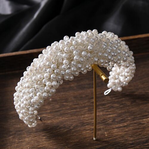 Luxury Full Pearl Crystal Headband Tiara Hairband Silver Col