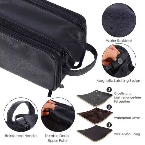 PU Leather Toiletry Bag for Men Women Makeup Cosmetic Bag Do