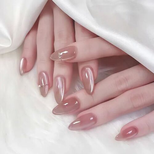 24pcs Simple Almond False Nails Sets Blush Design Press on N