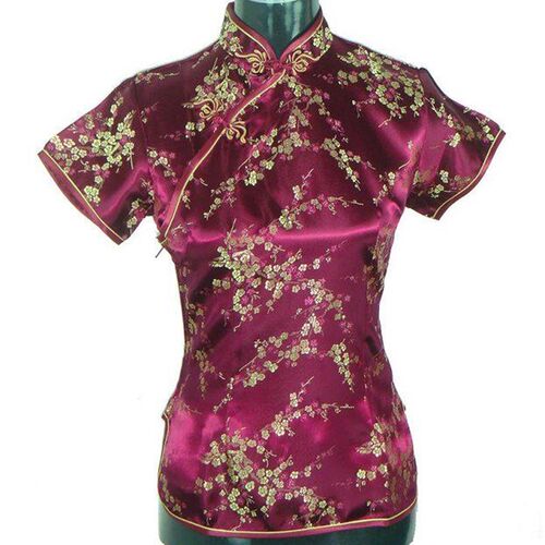 Stylish Pink Traditional Chinese Silk Satin Blouse Women Sum