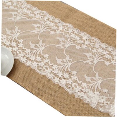 Linen table flag lace cloth Christmas黄麻布桌旗蕾丝桌布装饰