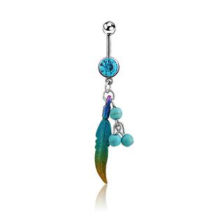 1PC Summer Blue Belly Button Ring Stainless Steel Navel Pier