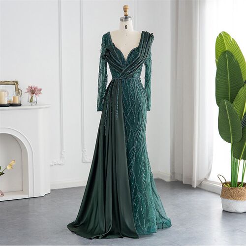 Sharon Said Emerald Green Luxury Dubai Evening Dress for Wom