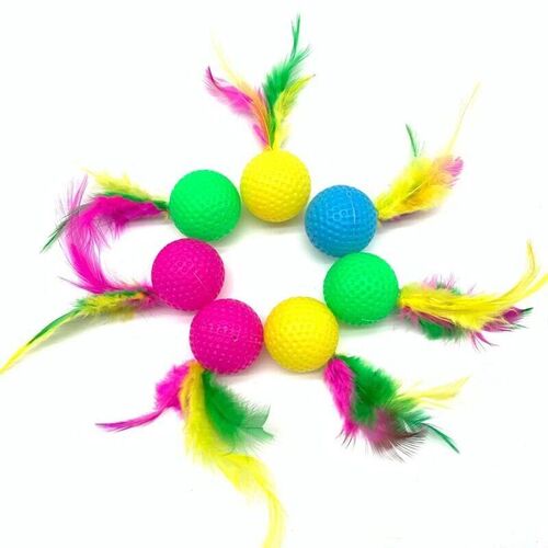 10pcs Mixed Funny Plastic Golf Ball with Feather Cat Toy Int