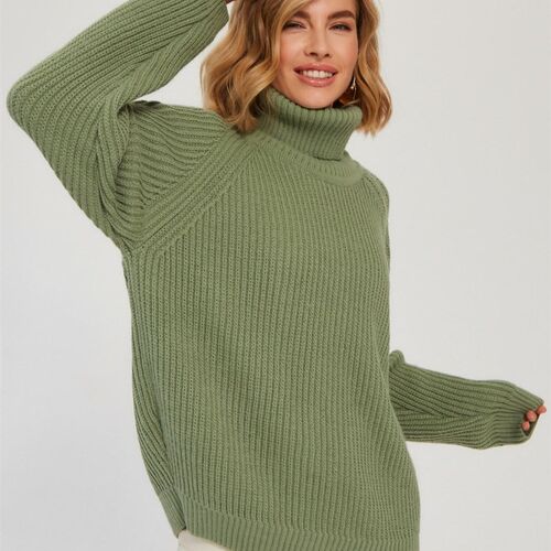 Solid Knitted Womens Turtleneck Sweater Pullovers Female Lo