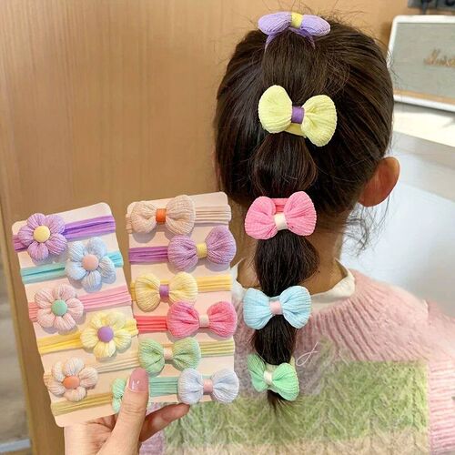 12PCS New Cut Hair Ties Princess Sweet Flower Bow Girls Wome
