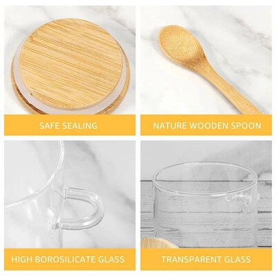 Glass Jars with Bamboo Lids and Spoon 620ml Coffee Sugar Foo