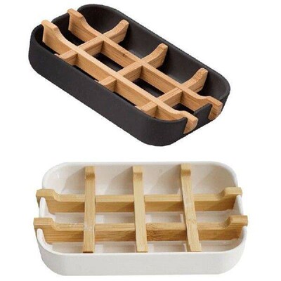 Soap Dish Bamboo Self-draining Soap Dishes Plate Tray Rack