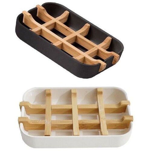Soap Dish Bamboo Self-draining Soap Dishes Plate Tray Rack