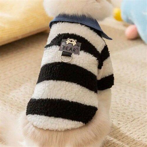 Pet Clothes Lambswool Dog Costume With Bear Strip Dog Cold