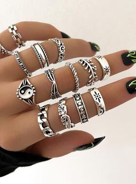Retro Alloy Snake Moon Ring Set Gothic Style Rings for Women