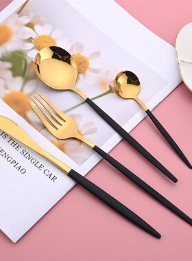 Dinnerware Black Gold Stainless Steel Cutlery Set Flatware D