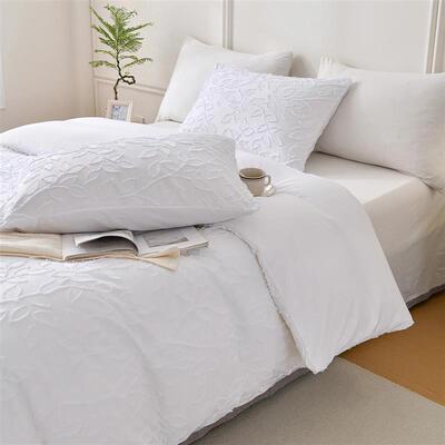 3PCS White And Beige Duvet Cover Set Plants Comforter Cover