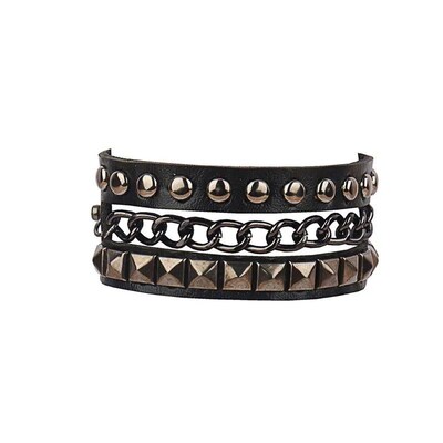 2023 PU Leather Studded Bracelet Punk Bracelet Adjustable Go