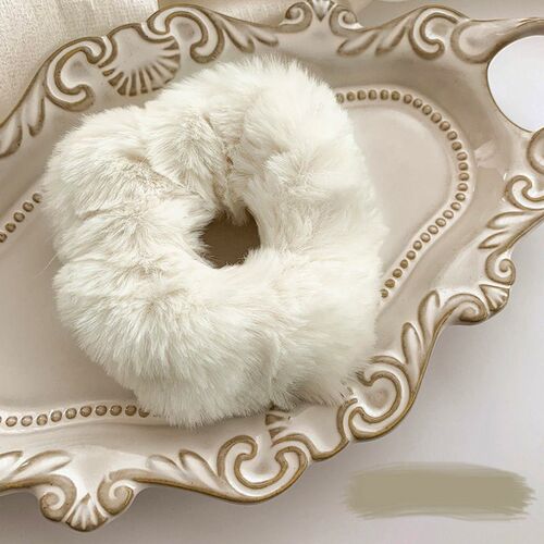 Fashion Furry Scrunchies White Rubber Bands for Women Girls