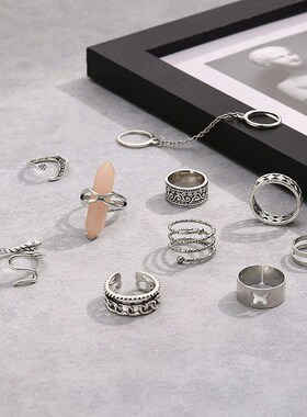 Pink Hexagonal Column Ring Set for Women 12 Pcs European Fas