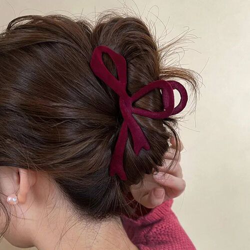 Red Velvet Bow Hair Clips Autumn Winter Women Hair Claw Clip