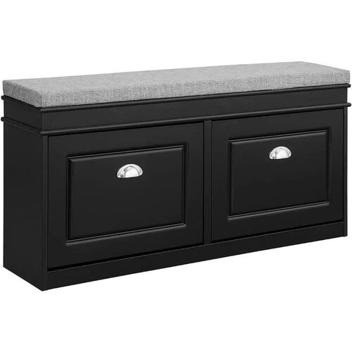 Black Storage Shoe Bench with 2 Flip Drawers, Free Standing