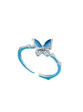 Blue Elegant Butterfly Rings for Women Korean rendy Inlaid Z