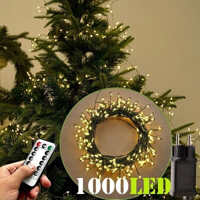 1000LED 36M Green Wire Cluster Christmas Tree Garland Lights