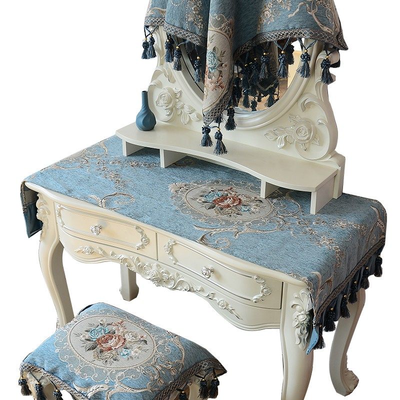 欧式梳妆台桌布家用卧室长方形桌面垫子床头柜布艺盖巾防尘天蓝色,居家布艺,桌布,淘宝优惠券,粉丝福利购,淘宝优惠卷