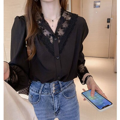 Lace Base Shirt Womens Design Sense Niche Interior Fashione