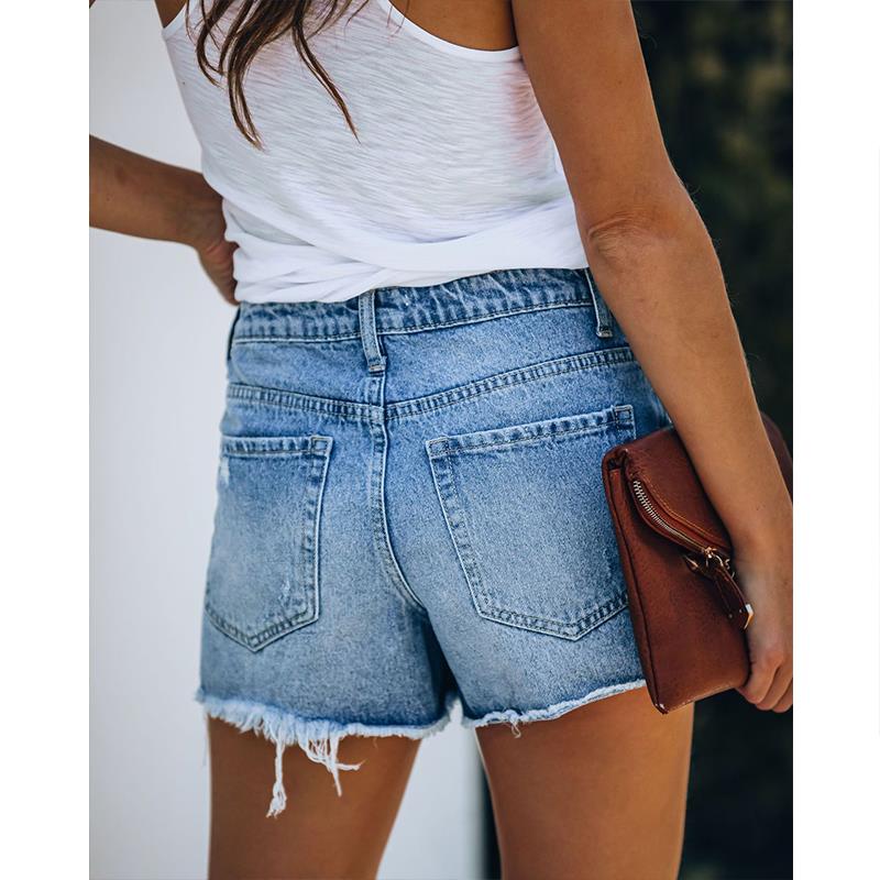 Summer Denim Skirts Shorts jeans Women Shorts Ripped Solid C图片