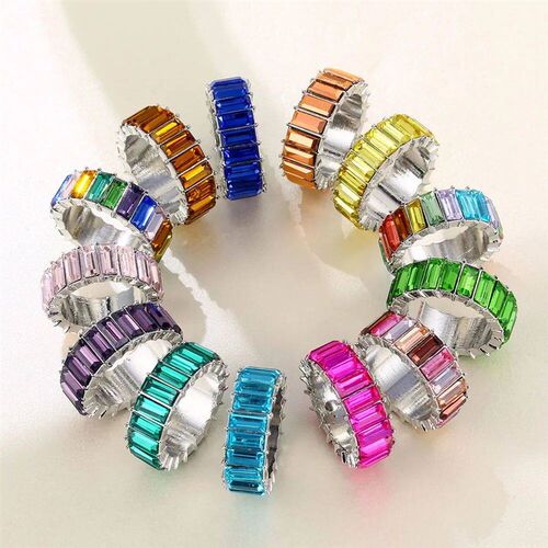 New 3A Zircon Crystal Ring For Women Light Luxury Multicolor