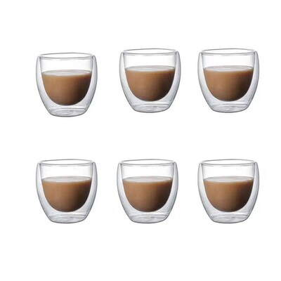 6pcs Double Wall Glass Cup 80ml Cute Mugs Coffee Cups Drinki