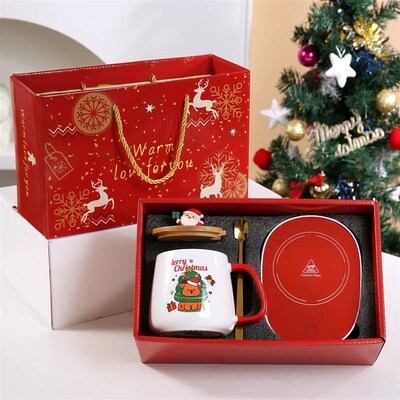 Christmas Gift Set: Warm 55 Ceramic Mug with Lid featuring