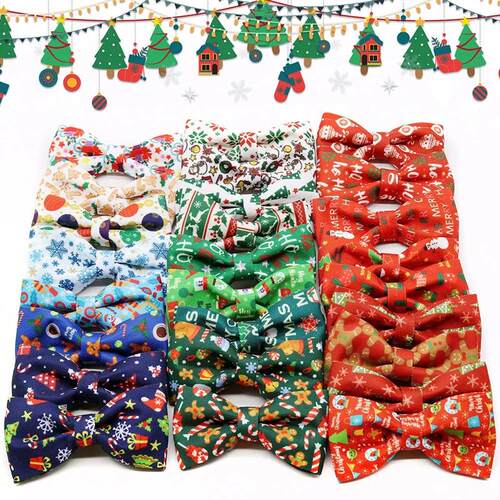 New 50PCS Christmas Dog Bows Removable Dog Bowties Collar Pe