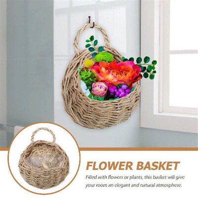 2Pcs Rattan Hanging Basket 18cm Vintage Wall Flower Basket