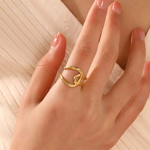 Gold Color Stainless Steel Heart Ring Women Metal Finger Hol